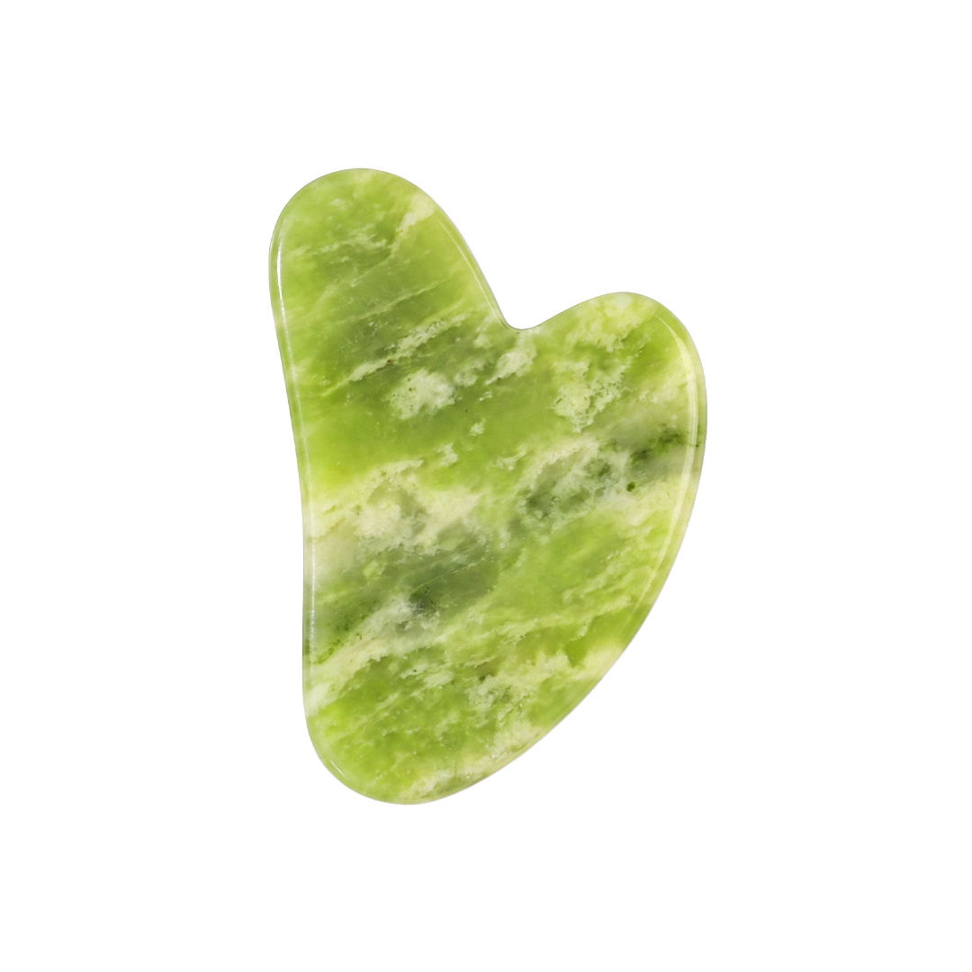 Heart shaped gua sha stone in olive green Xiuyan jade