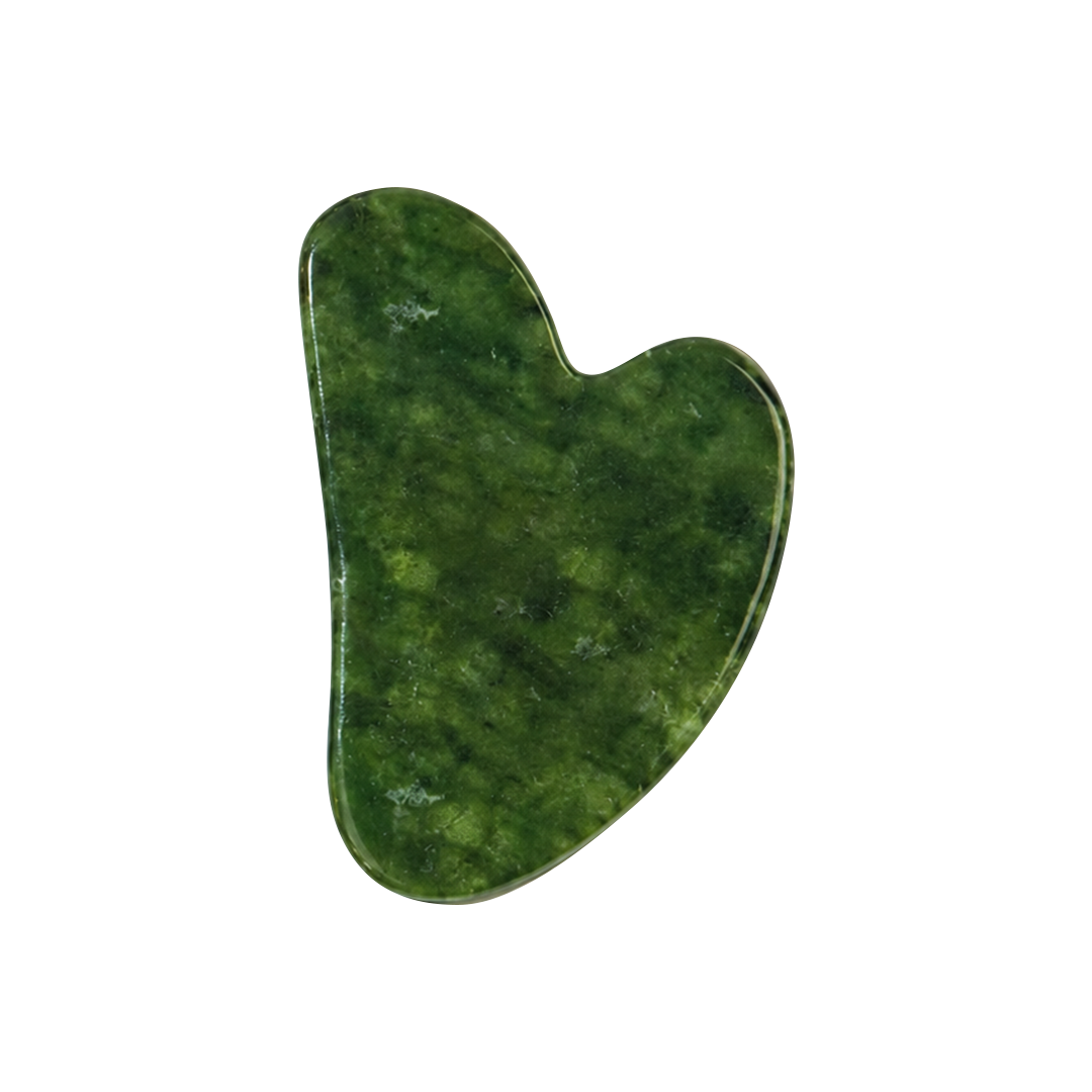 Heart shaped gua sha stone in dark green Xiuyan jade